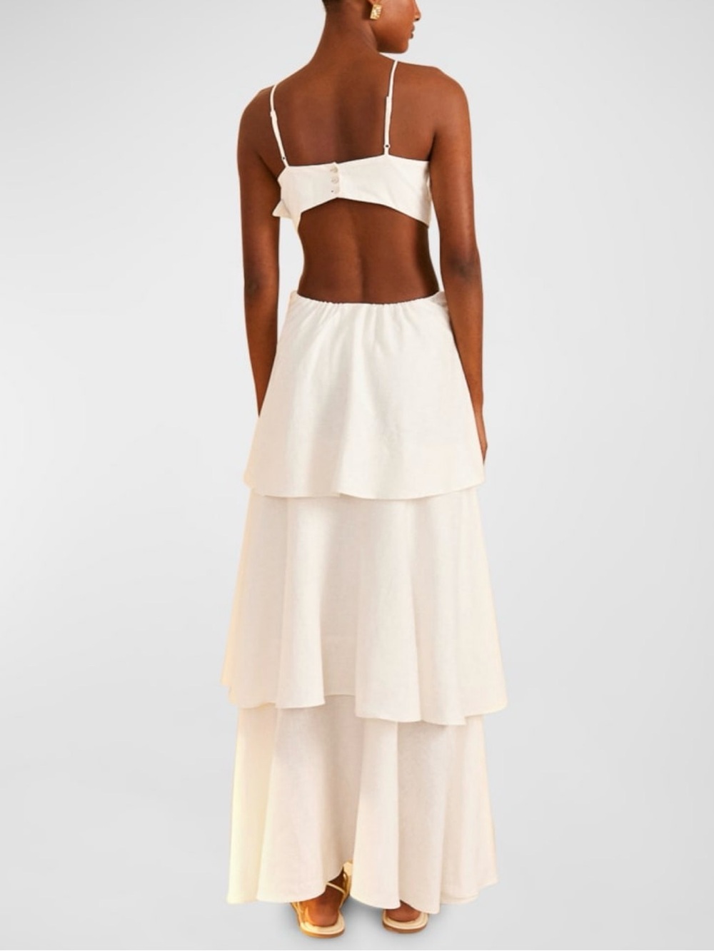 FARM Rio White Tiered Maxi Dress with Cutout Floral Bodice - Picture 4 of 5